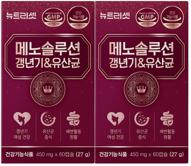 여성 갱년기 엔 유산균 식약청인증 메노솔루션 뉴트리셋, 2개, 60정