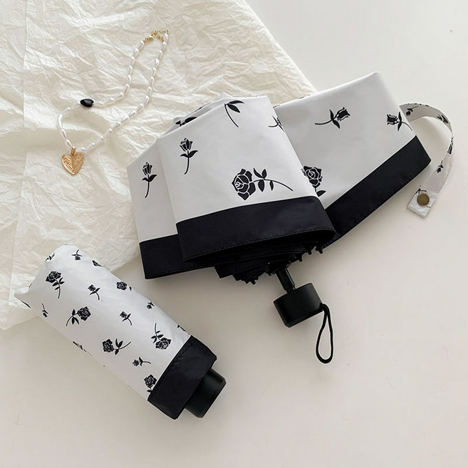 장미 로즈 올패턴 접이식 양산 우산 겸용 흑백 우아한 3/5단 수/자동 우양산 장마철 폭설폭우 대비 암막 자외선차단 바람막이 최신상