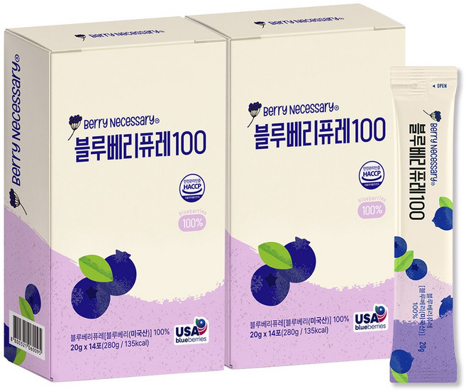 미국산 A등급 통째로 갈아만든 블루베리 퓨레 100%, 2박스, 280ml