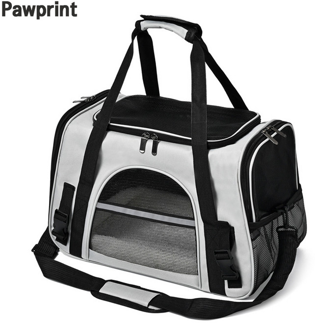 Pawprint 반려동물이동가방 통기성 우수한 반투명 공간 넓은 내부 편안한 착용 외출 여행 병원 이동 고양이 강아지 보호자용, 1개, 블랙과 그레이 조합