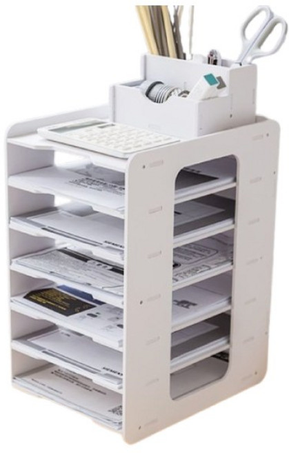 디모어 멀티 책상정리 A4 서류정리 수납함 세로형, 7단, 화이트