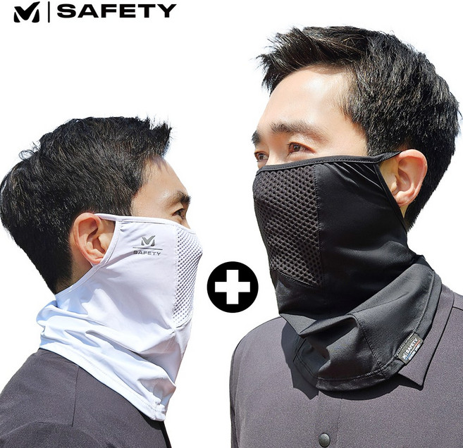 밀레 자외선차단 고탄성 메쉬 멀티스카프 귀걸이형 2개 세트, 블랙+화이트, 1개