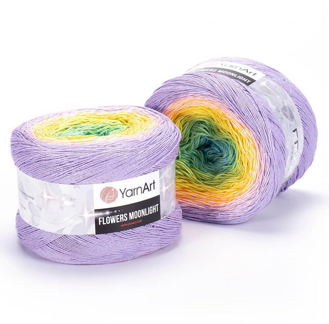 YarnArt Flowers Moonlight – 메탈릭 루렉스가 있는 그라데이션 면 아크릴 실 250g(9.17온스) 1093야드 - 코바늘 뜨개질 뜨개질 숄 및 DI, 3285