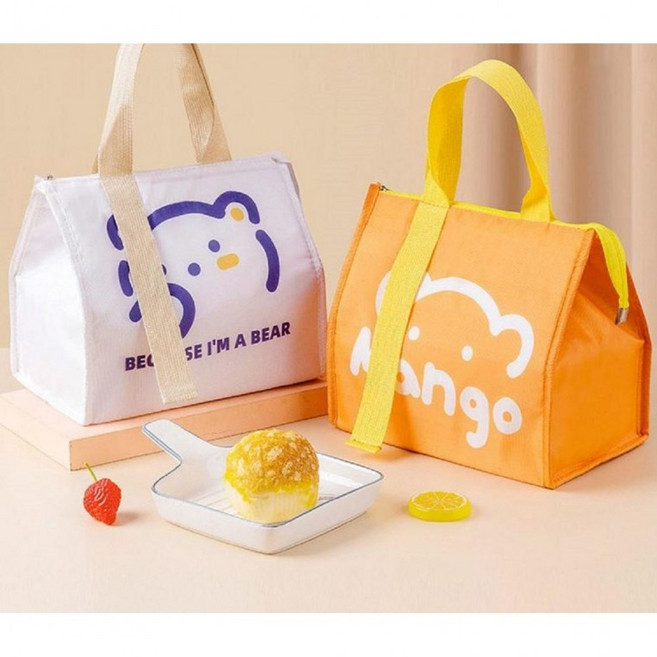 도모아 보온 캐릭터 핸드백 방수 도시락 가방, 화이트