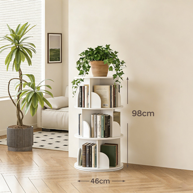 Paradoma 회전 책장 책꽂이 360도 대용량 거실책장 서재 원형 책장, 흰색, 3단
