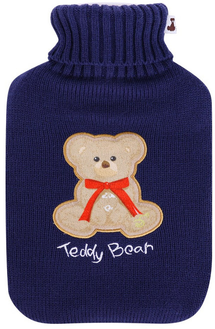 테디베어 보온물주머니 니트커버 리본곰 네이비 2L 핫팩 찜질팩, 1개