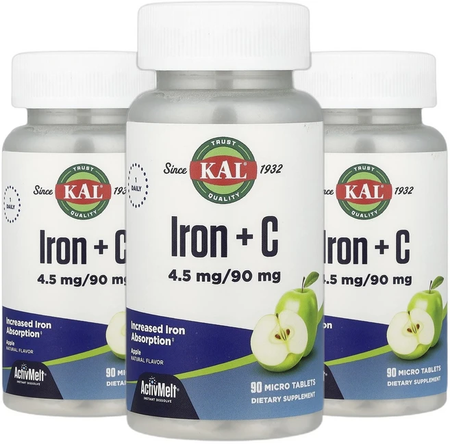 칼 철분 IRON 아이언 + C 사과 마이크로 정제 90정 2+1, 90회분, 3개 - 쿠팡
