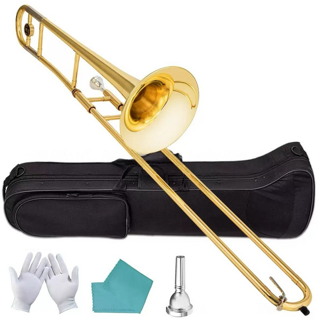 중음 트롬본 금관악기 입문용 B조 입문용 연습용 관악기, 1개, 골드, 초보자용 B 조