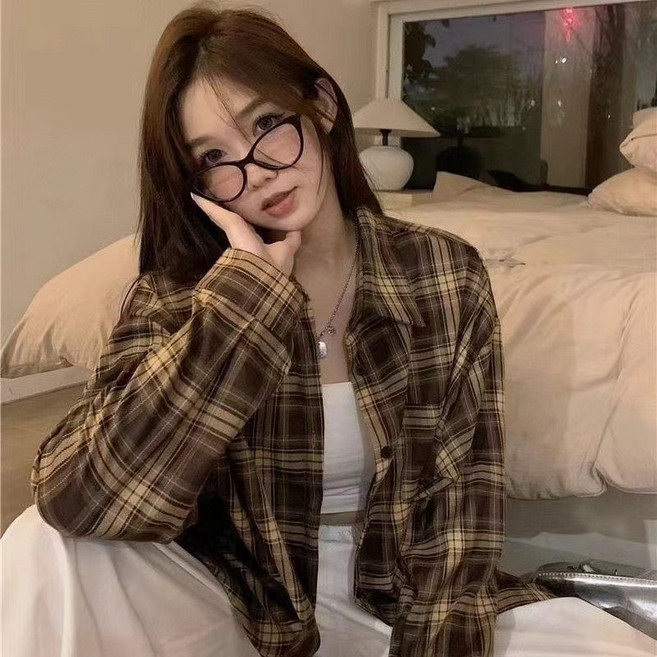 TIMEPURE 남녀 공용 오버핏 체크 셔츠 데일리 셔츠 코디 오버사이즈 긴팔 셔츠 실루엣 편안함 캐주얼 룩 통근 데이트 소프트 텍스처 릴랙스 핏 셔츠