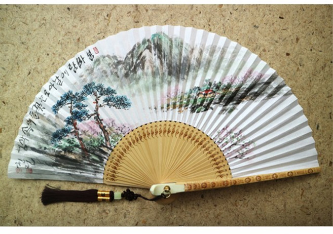 [자체제작] 백의민족공방 작가 친필그림 정통 전주 합죽선, 12. 두견화 옆 소년소녀 / 청린, 1개