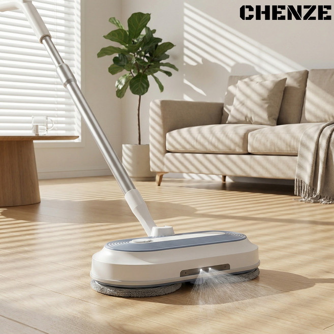 CHENZE 무선 전동 물걸레청소기 자동분사 스프레이 물걸레 밀대 청소기 물분사 걸레청소기 가정용, 화이트, BZ-025