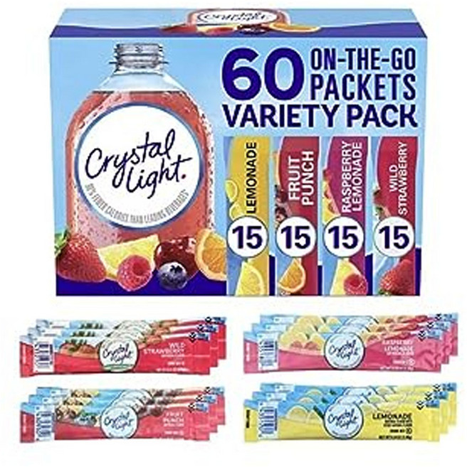 크리스탈 라이트 저칼로리 아이스티 Crystal Light On-The-Go Powdered Drink Mix Variety Pack, 1개