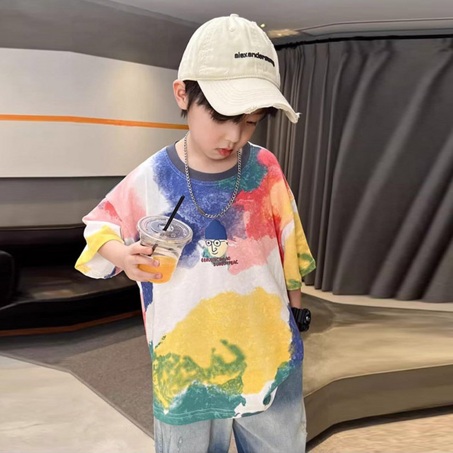 주니어용 아동 여름 컬러 오버 티셔츠