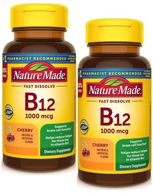 네이처 메이드 비타민B12 1000mcg 체리맛 설하정 Nature Made Vitamin B12 Fast Dissolve Tablets, 2개, 60정 - 쿠팡