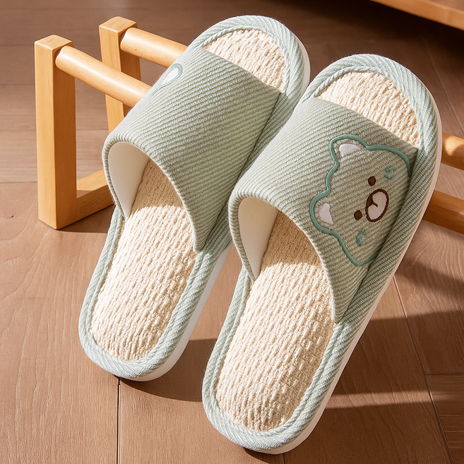 파티굿즈 옆곰돌이 남성 여성 커플 슬리퍼 실내화 거실화 사무실, 1개, 그린