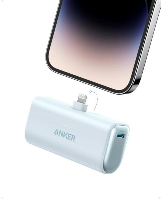 Anker 앵커 나노 파워뱅크 내장 라이트닝 커넥터 휴대용 충전기 5000mAh MFi 인증 12W 아이폰 141312 시리즈 호환 블랙, Blue, Blue
