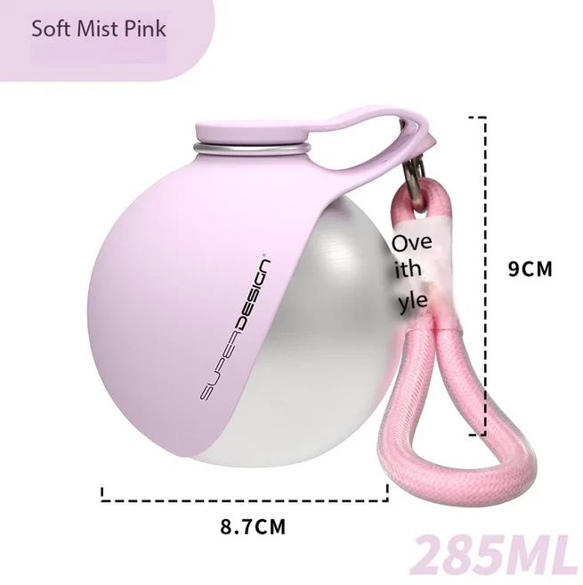 304 스테인리스 스틸 애견 야외 휴대용 물컵 및 병 강아지 산책용 애완동물 음수기 지금 구매 가능, 02 Pure pink