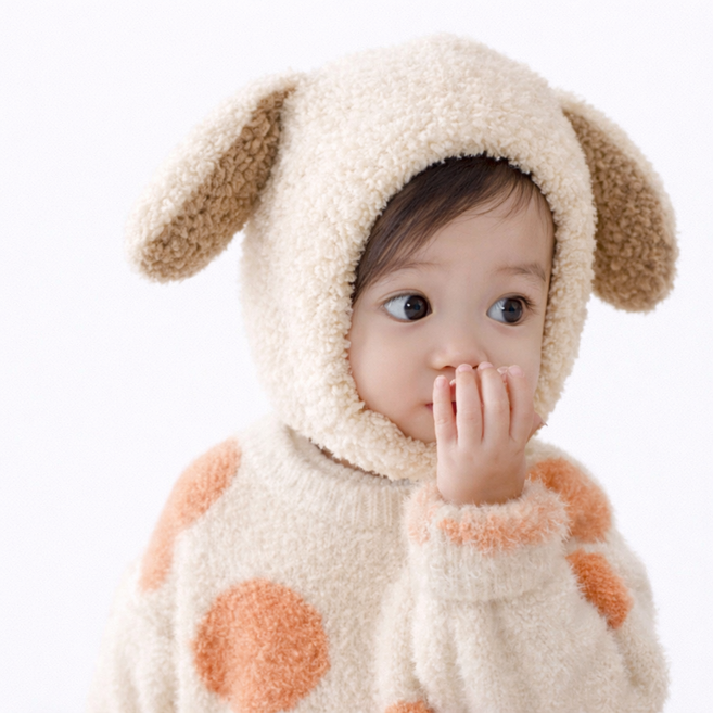 겨울 유아 방한 귀여운 토끼귀 부클 캡