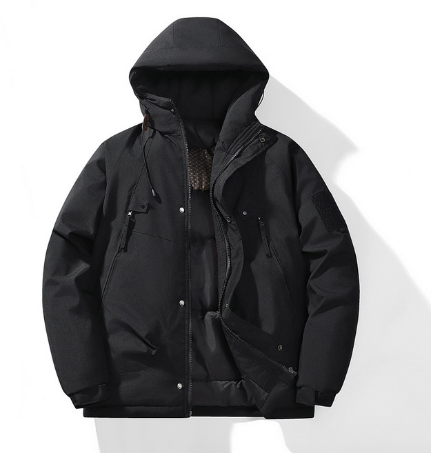 石墨烯加熱連帽外套 情侶款冬季防風保暖棉服 黑色 L號