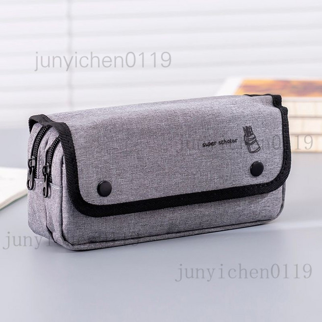 super scholar 簡約大容量多功能筆袋 文具收納盒, 1個, 淺灰