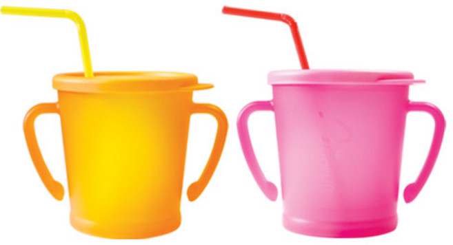 아가프라 매직빨대컵1+1 안새는빨대컵 세척간편 아기빨대컵 돌아기 우유컵, 오렌지+핫핑크, 1세트, 300ml