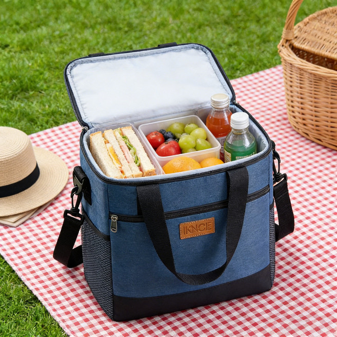 IKNOE 보온 가능한 숄더 핸들 다용도 가방 보냉백런치백, 15L, Navy Blue