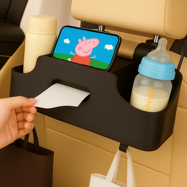 벤스투 육아용품 정리 자동차 시트 수납함, 블랙, 1개