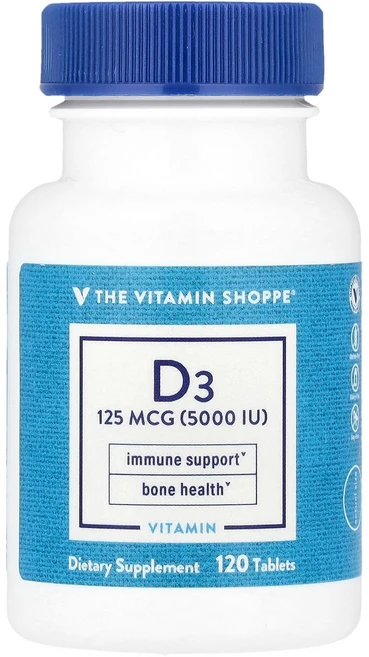 The Vitamin Shoppe 비타민D3 125mcg(5 000IU) 120정 Shoppe (더 비타민 샵), The Vitamin Shoppe, 비타민D3, 125, 1개 - 쿠팡