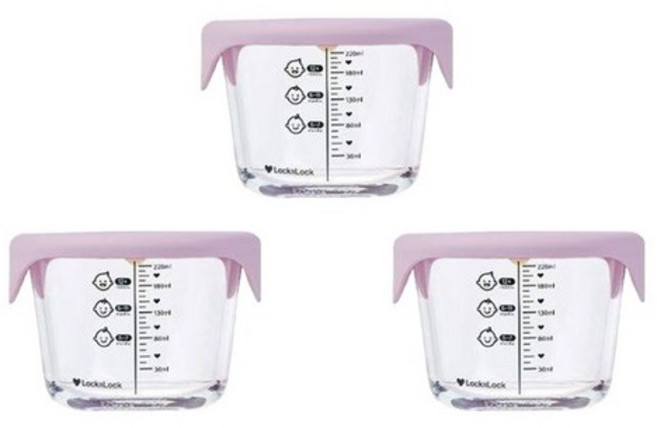 락앤락 리틀럽 디어 실리콘캡 원형 이유식 용기, 260ml, 라벤더, 3개