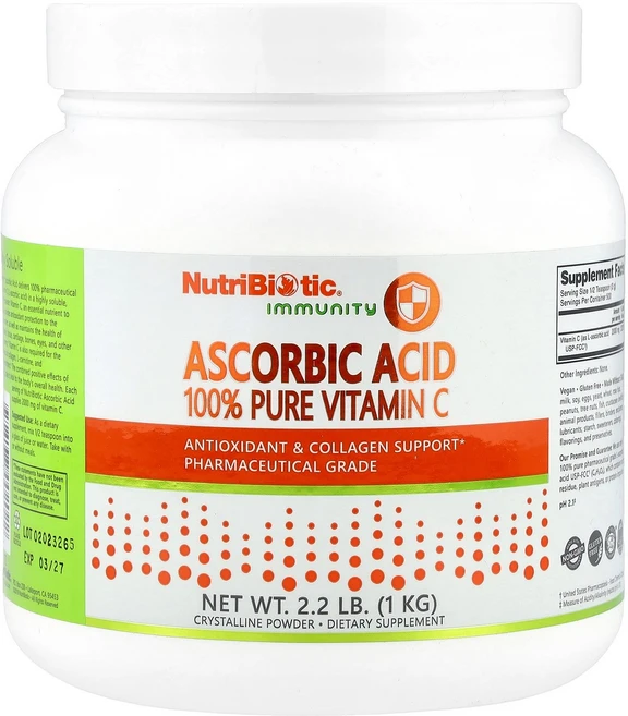 뉴트리 바이오틱 이뮨 아스코르브산 Ascorbic Acid 100% 순수 비타민C 결정성 분말 2.2파운드(1kg), 1개, 1kg - 쿠팡