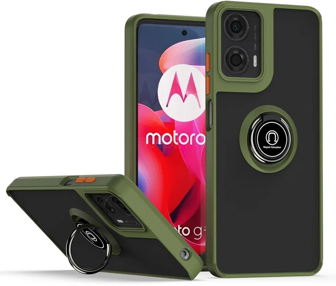 Motorola Moto G24 파워 케이스 용 무광택 하프 클리어 G34 G85 5G 마그네틱 링 스탠드 홀더 아머 케이스, 03 Moto G24, 02 육군 녹색