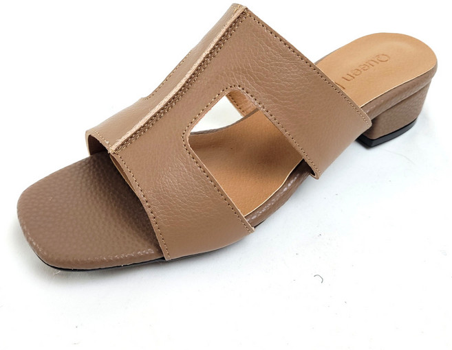 순이의수제화 소가죽 발편한 통굽 푹신한 쿠션 여성 여름 편한 굽높은 뮬 슬리퍼 4cm