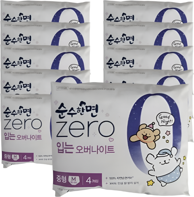 순수한면 제로 입는 오버나이트 입오버 4P 10팩, 중형, 4개입, 10개