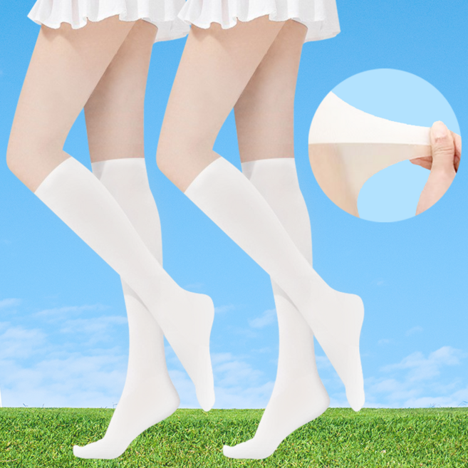 유로벨라 심리스 투톤 여름 골프 스타킹, 2개, 흰색 (종아리)