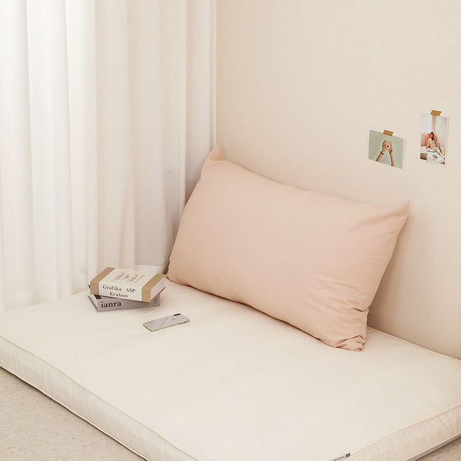 [유즈] 플레인 대방석 대형등받이쿠션 세트 (스탠다드) 토퍼 좌식쇼파 1인쇼파, 아이보리