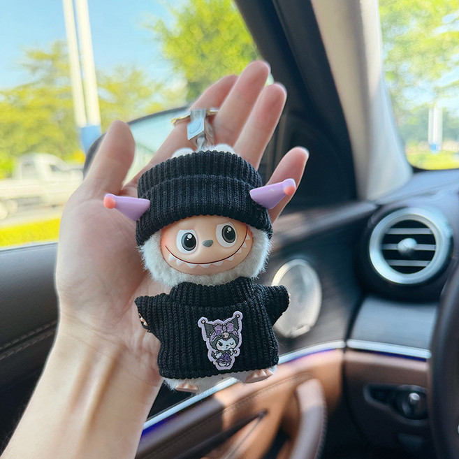 인형옷 라부부 4세대 mini 크리스마스 산타옷 및 스웨터 스타일, 블랙니트, 1개