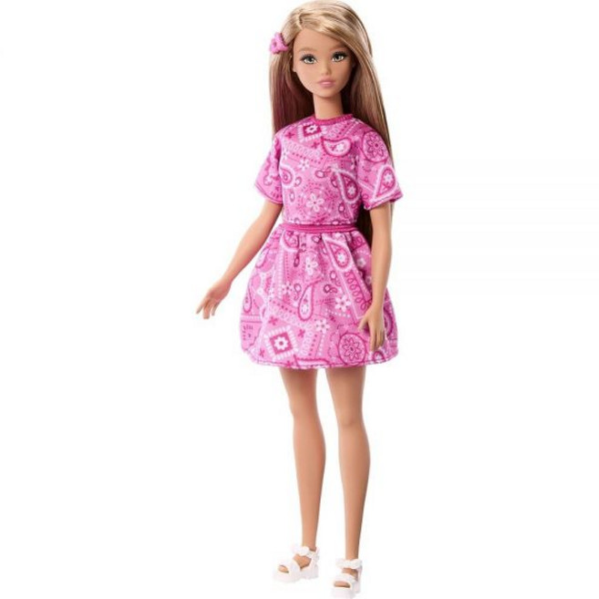 Barbie Fashionistas Style Doll #249 with Blonde Hair Wearing Pink Paisley Skirt Shirt White Pla