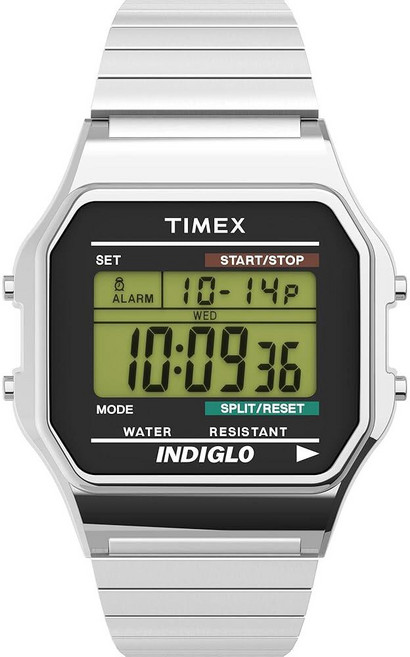 Timex 타이맥스 남성용 클래식 디지털 확장 밴드 손목시계 실버톤 스테인리스 스틸 (T78587)