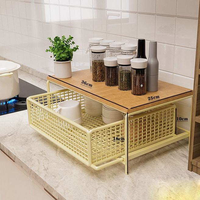 커피머신 정리대 서랍형 데스크 수납 선반 주방 책상 겸용 커피 액세서리 보관함 XZ5300, 1개, 노란색