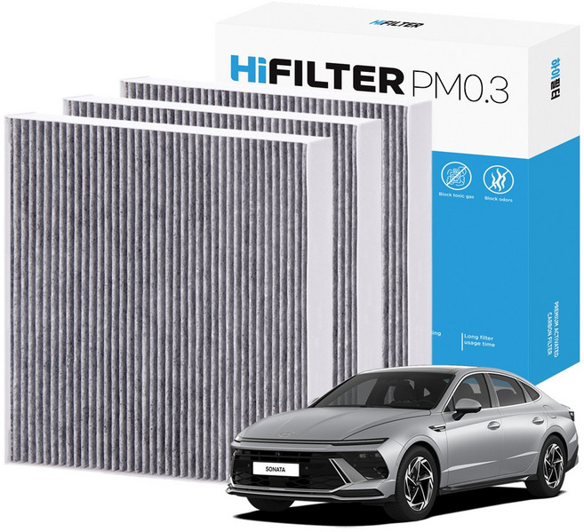 2+1 하이필터 PM 0.3 활성탄 자동차 에어컨 필터 현대, 3개, DN8 쏘나타 디 엣지 (8세대/PE) HI-L112