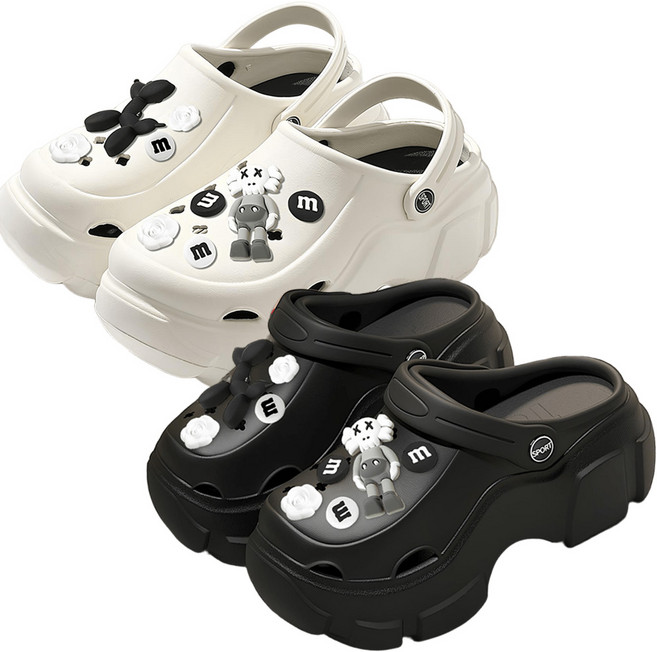 [1+1] 로로비 여성 통굽 7CM 키높이 샌들 슬리퍼 회사 사무용 여행용 파츠 장식