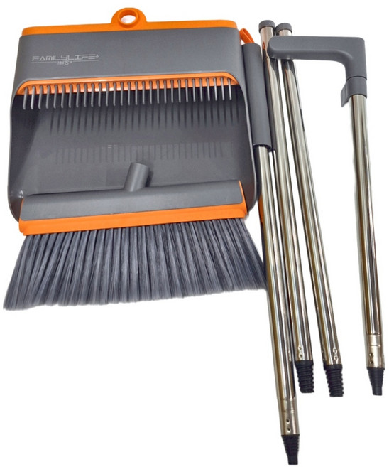 FAmILyLIFE 生活 免髒手自動除塵直立掃把2件組, 灰色 + 橘色, 1組