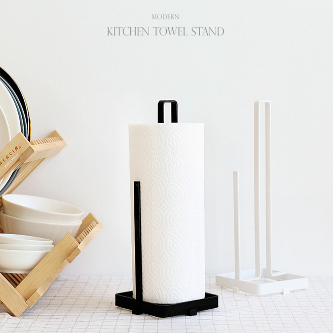 키친타올걸이 키친타올홀더 모던 디자인 철제 스탠드 비닐랩 호일, 화이트