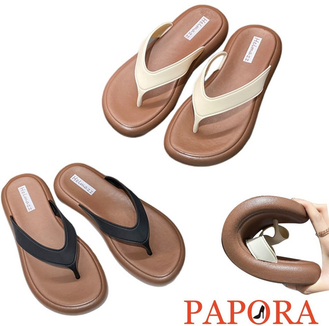 PAPORA 防水夾腳拖鞋, 黑,37