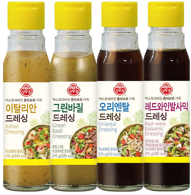 오뚜기 드레싱 215g 4개(이탈리안+그린바질+오리엔탈+레드와인발사믹), 4개