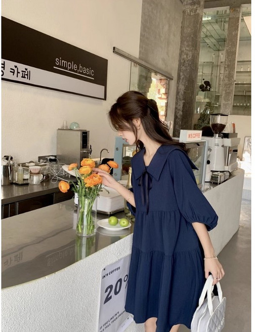 빅카라 루즈핏 벌룬소매 A라인 원피스