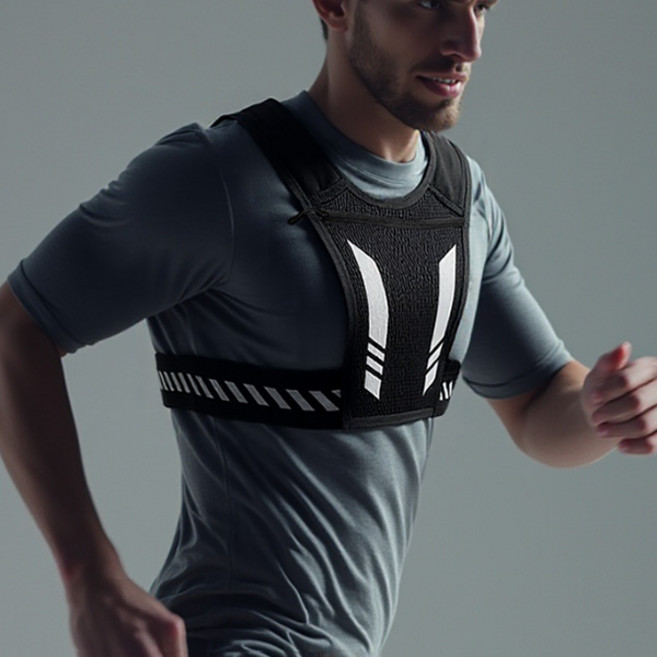 흔들림 없는 밀착고정 메쉬원단 4면 포켓 전후면 안전 야광프린트 런닝조끼