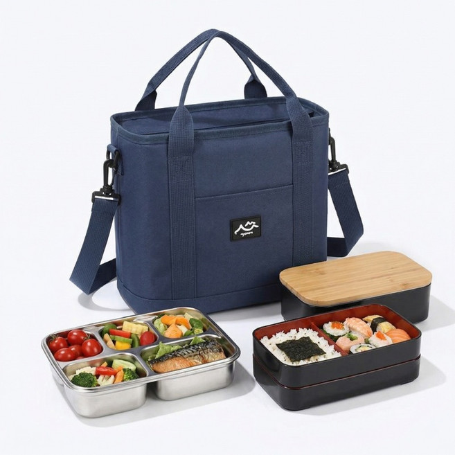 상덕 보냉백 크로스백 단열 아이스박스 도시락 가방, 네이비색, 1개