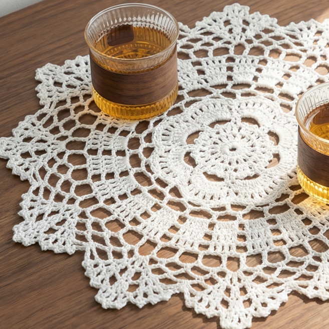레인보우캣 레이스 매트 전자레인지 덮개 레이스 뜨개 도일리 크로쉐식탁매트 원형 레이스 덮개, 1개, 화이트