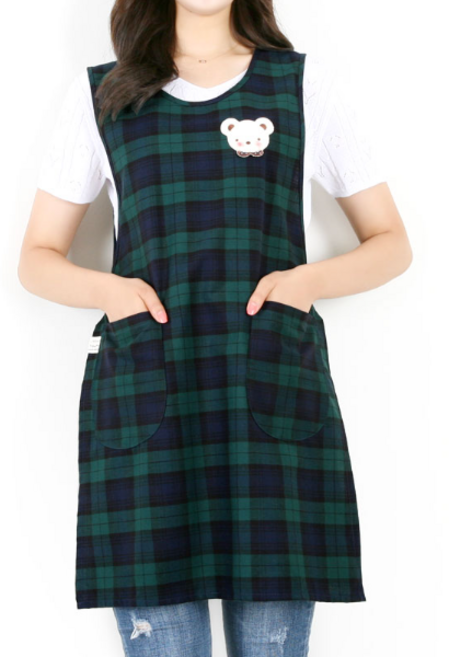 블랙워치 앞치마 원피스 끈타입, 1개, 흰곰